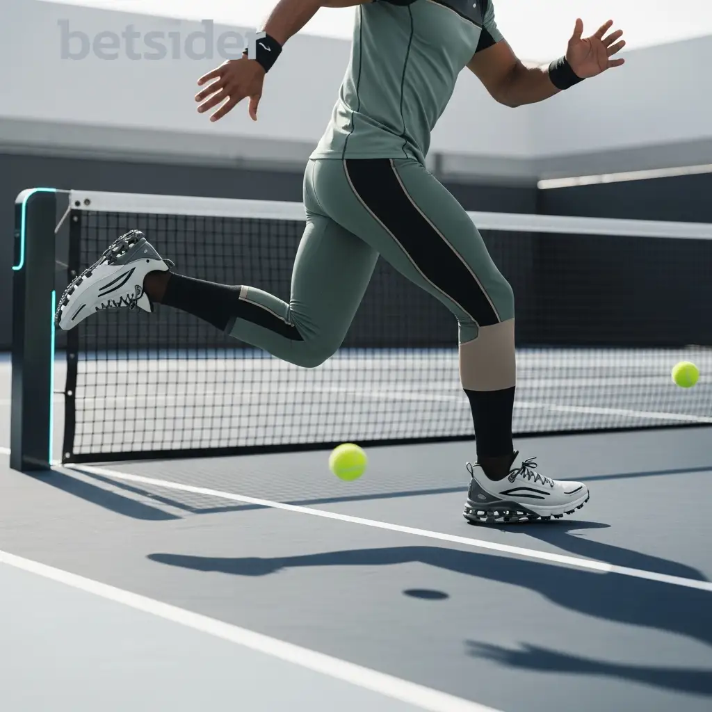 Tennis player sprinting to return a serve